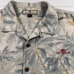 Tommy Bahama USC Trojans Silk Camp Shirt Mens XL Tan Cream Tropical‎ Palm Tree